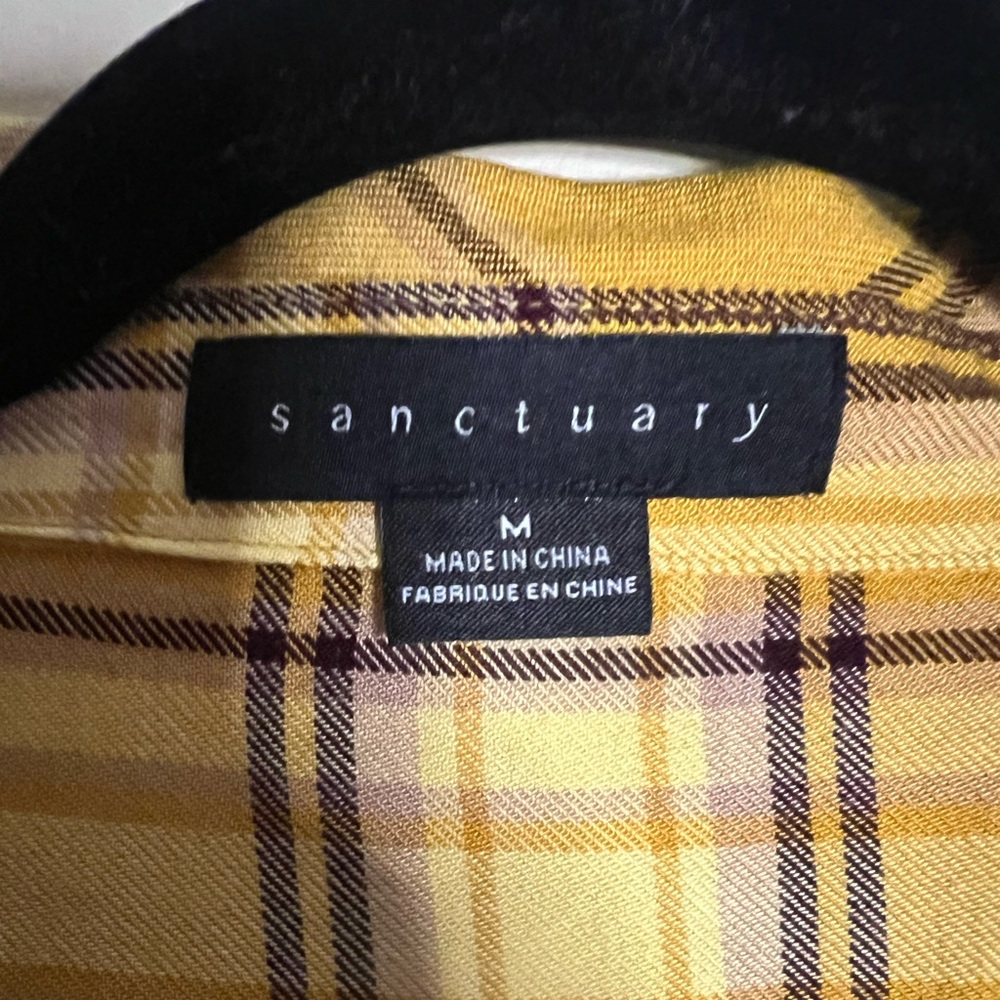 Sanctuary Anthropologie Yellow Black Plaid Button Down Boyfriend Flannel Size M - Picture 7 of 8